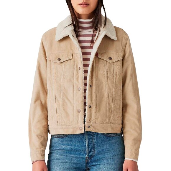 Levi’s Original Sherpa Corduroy Trucker Jacket • Safari Tan • Size L • NWT - Picture 1 of 16